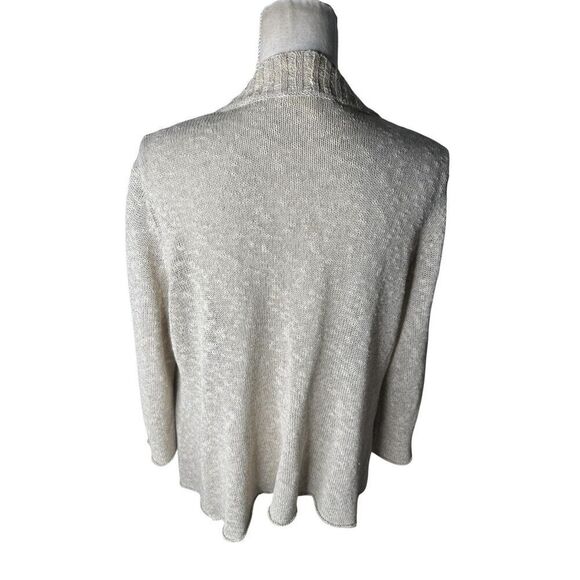 Eileen Fisher beige linen blend 3/4 sleeve open front cardigan Large - Picture 3 of 5